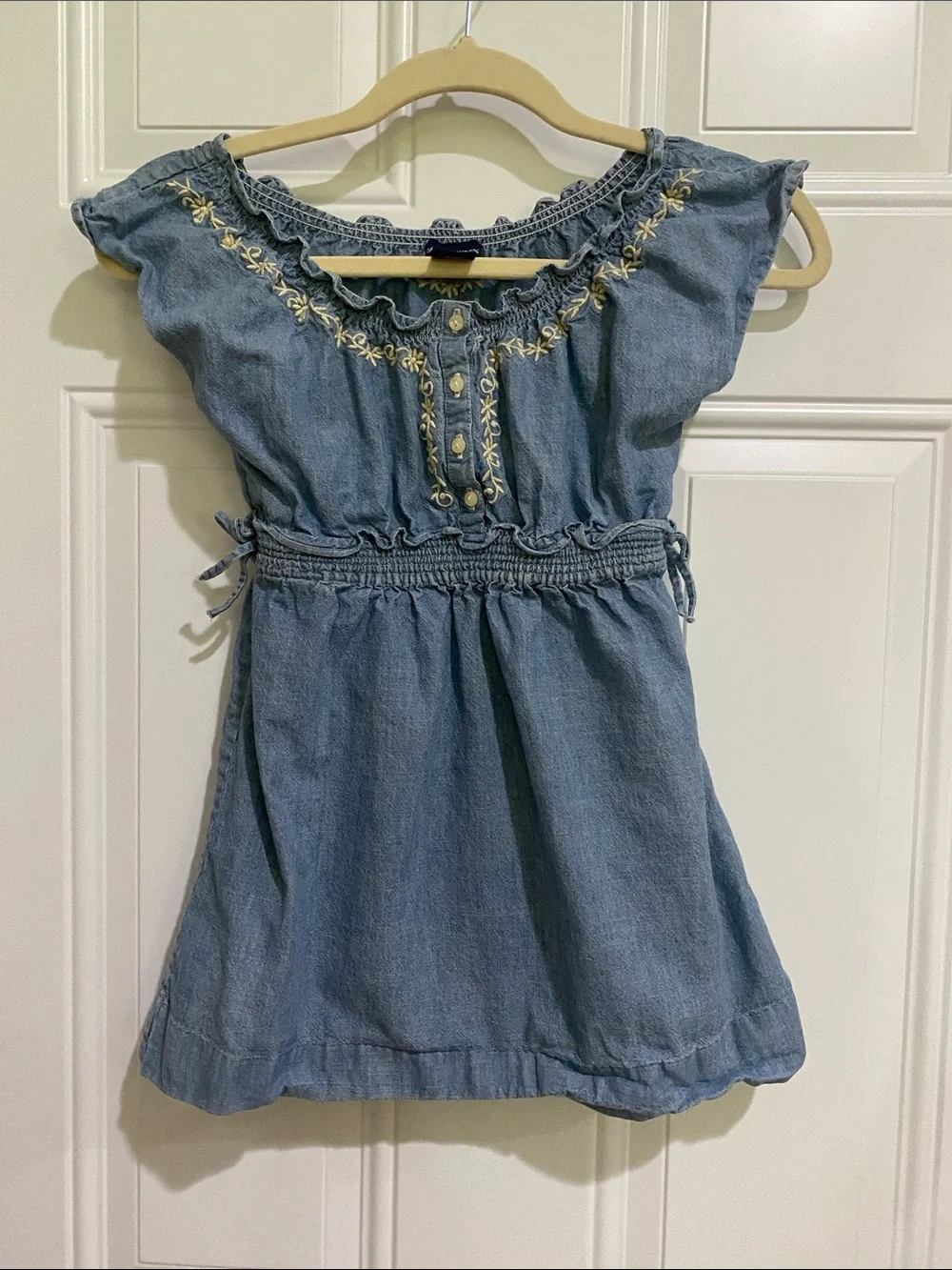 Ralph Lauren Light Blue Denim Embroidered Waist-Drawstring Dress